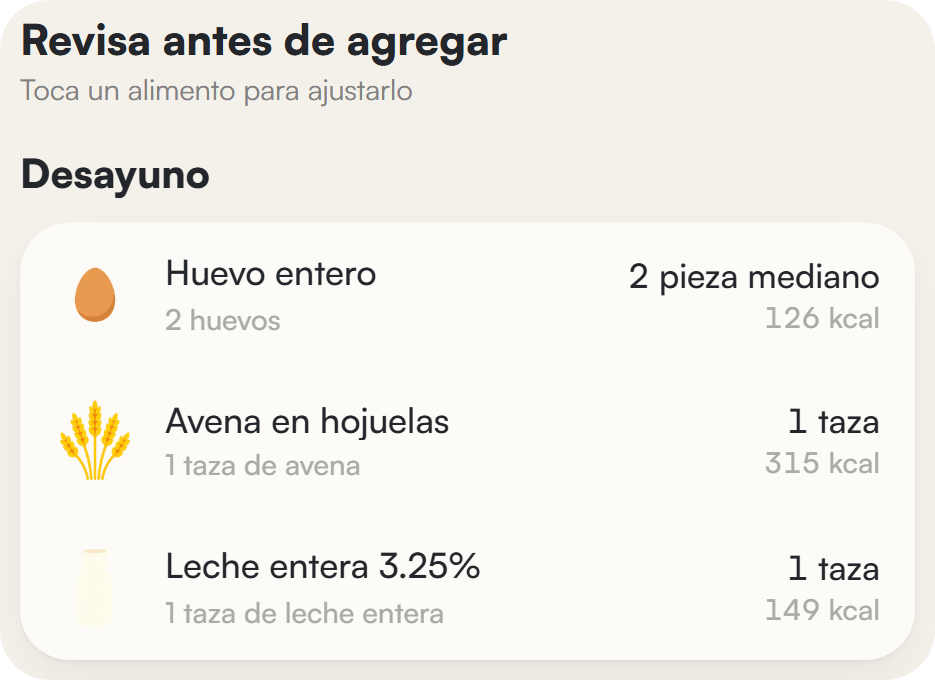 Registro por lista en Liftea: un texto pegado donde cada renglón ya tiene su alimento y su medida